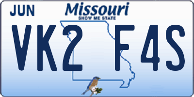 MO license plate VK2F4S