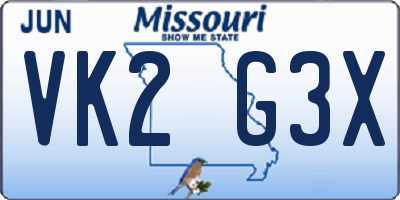 MO license plate VK2G3X