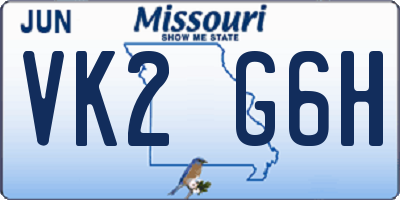 MO license plate VK2G6H
