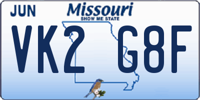 MO license plate VK2G8F