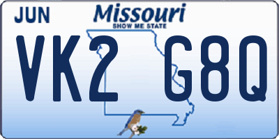 MO license plate VK2G8Q