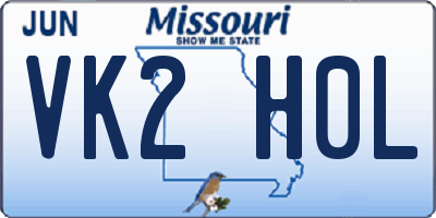 MO license plate VK2H0L