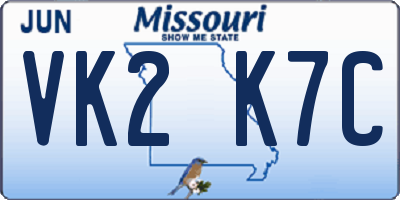MO license plate VK2K7C