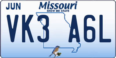 MO license plate VK3A6L