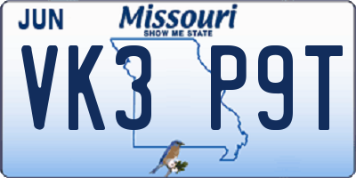 MO license plate VK3P9T