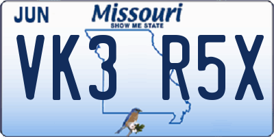 MO license plate VK3R5X
