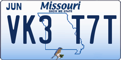 MO license plate VK3T7T