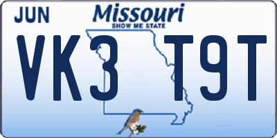 MO license plate VK3T9T