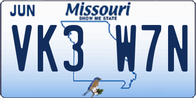 MO license plate VK3W7N