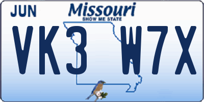 MO license plate VK3W7X