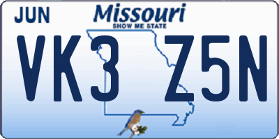 MO license plate VK3Z5N