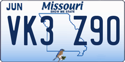 MO license plate VK3Z9O