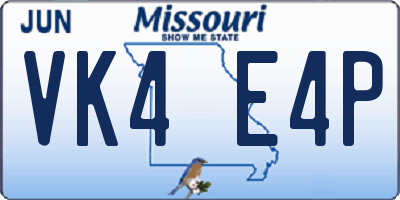 MO license plate VK4E4P