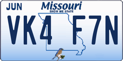 MO license plate VK4F7N