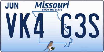 MO license plate VK4G3S