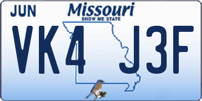 MO license plate VK4J3F