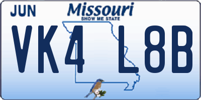 MO license plate VK4L8B