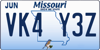 MO license plate VK4Y3Z