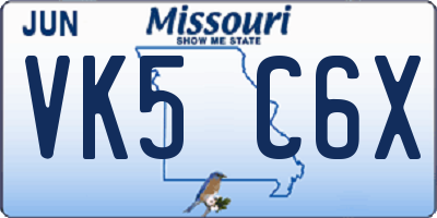 MO license plate VK5C6X