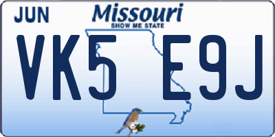 MO license plate VK5E9J