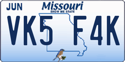 MO license plate VK5F4K