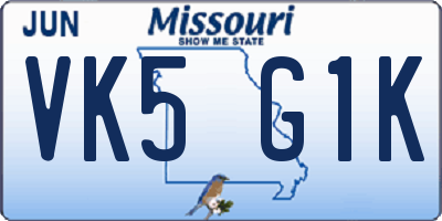 MO license plate VK5G1K