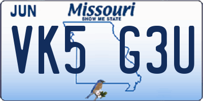 MO license plate VK5G3U