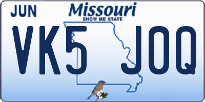 MO license plate VK5J0Q