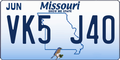 MO license plate VK5J4O