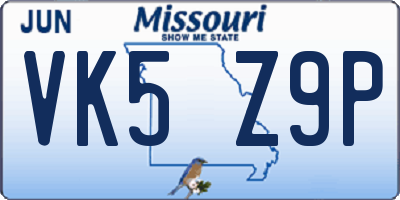 MO license plate VK5Z9P
