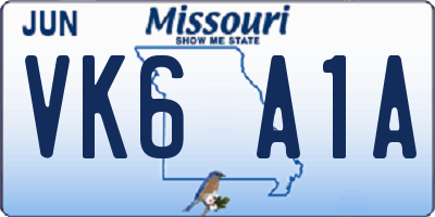 MO license plate VK6A1A