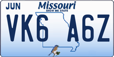 MO license plate VK6A6Z