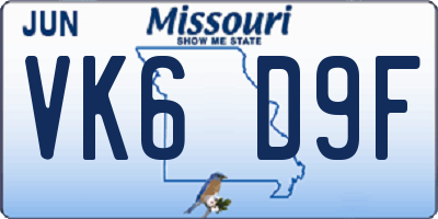 MO license plate VK6D9F