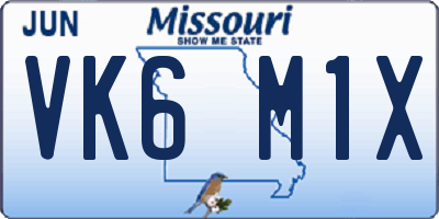 MO license plate VK6M1X