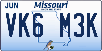 MO license plate VK6M3K