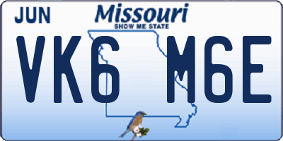 MO license plate VK6M6E