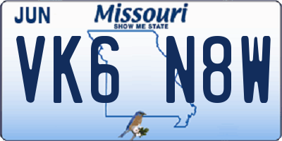 MO license plate VK6N8W