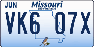 MO license plate VK6O7X
