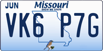 MO license plate VK6P7G