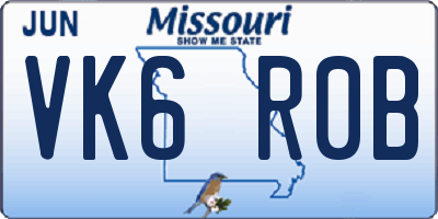 MO license plate VK6R0B