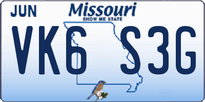 MO license plate VK6S3G