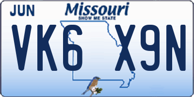 MO license plate VK6X9N