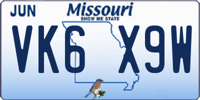 MO license plate VK6X9W