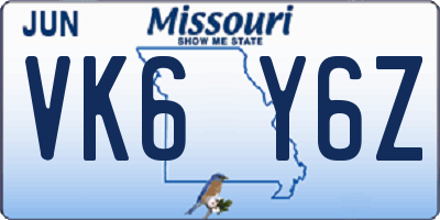MO license plate VK6Y6Z