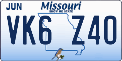 MO license plate VK6Z4O