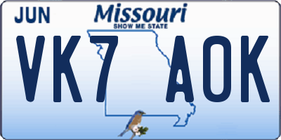 MO license plate VK7A0K