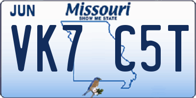 MO license plate VK7C5T