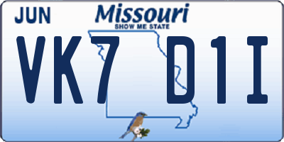 MO license plate VK7D1I