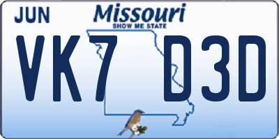 MO license plate VK7D3D