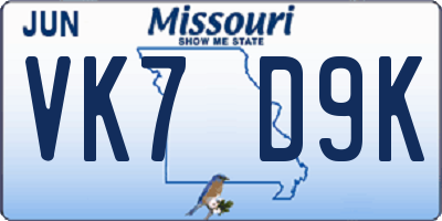 MO license plate VK7D9K
